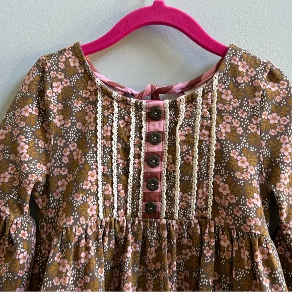 Wildflowers Pink Brown Floral Bell Sleeve Dress, Size 4